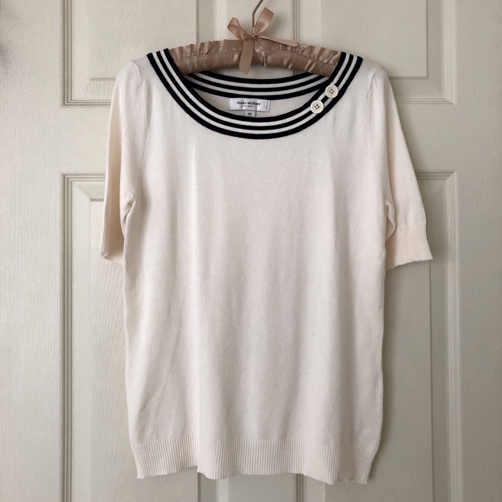Isaac Mizrahi for Target Lightweight Short Sleeve Sweater Off White Navy Size M